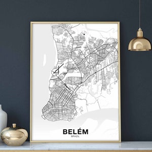 Póster de mapa de BELEM, Brasil, en blanco y negro, impresión de ciudad natal, decoración moderna para el hogar, decoración de oficina, arte de pared, dormitorio, regalo