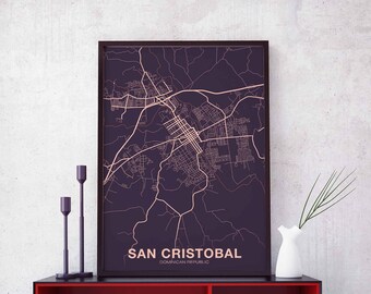 SAN CRISTOBAL Dominican Republic map poster color Hometown City Print Modern Home Decor Office Decoration Wall Art Dorm Bedroom Gift art
