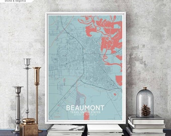 BEAUMONT Texas USA map poster black white Hometown City Print Modern Home Decor Office Decoration Wall Art Dorm Bedroom Gift