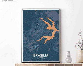 BRASILIA Brazil map poster black white Hometown City Print Modern Home Decor Office Decoration Wall Art Dorm Bedroom Gift