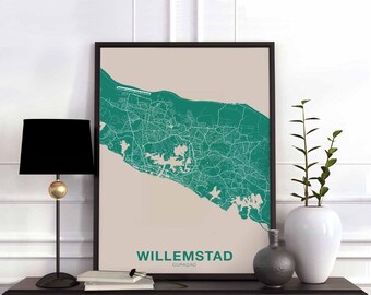 WILLEMSTAD Curacao Antilles Caribbean map poster color Hometown City Print Modern Home Decor Office Decoration Wall Art Dorm Bedroom Gift