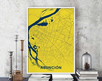 ASUNCION Paraguay map poster color Hometown City Print Modern Home Decor Office Decoration Wall Art Dorm Bedroom Gift