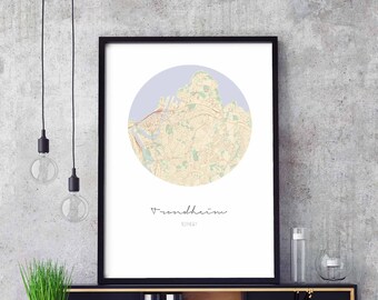 TRONDHEIM Norway map poster wall decor design modern minimal nordic travel bedroom home art vintage retro dorm nursery housewarming