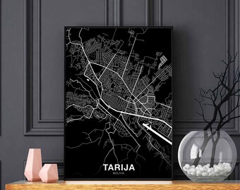 TARIJA Bolivia map poster black white Hometown City Print Modern Home Decor Office Decoration Wall Art Dorm Bedroom Gift