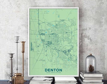 DENTON Texas TX US map poster color Hometown City Print Modern Home Decor Office Decoration Wall Art Dorm Bedroom Gift