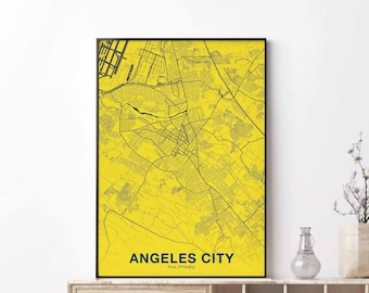 ANGELES CITY Philippines map poster color Hometown City Print Modern Home Decor Office Decoration Wall Art Dorm Bedroom Gift