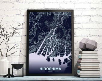 HIROSHIMA Japan map poster color Hometown City Print Modern Home Decor Office Decoration Wall Art Dorm Bedroom Gift