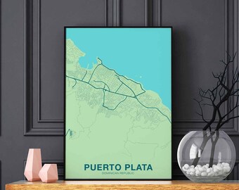 PUERTO PLATA Dominican Republic map poster color Hometown City Print Modern Home Decor Office Decoration Wall Art Dorm Bedroom Gift art