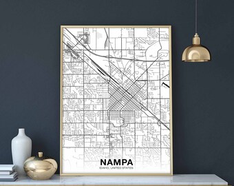 NAMPA Idaho ID US map poster black white  Hometown City Print Modern Home Decor Office Decoration Wall Art Dorm Bedroom Gift