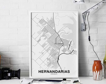 HERNANDARIAS Paraguay map poster black white Hometown City Print Modern Home Decor Office Decoration Wall Art Dorm Bedroom Gift