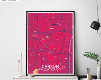 CARSON California USA map poster black white Hometown City Print Modern Home Decor Office Decoration Wall Art Dorm Bedroom Gift