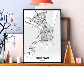 BURGAS Bulgaria map poster Hometown City Print Modern Home Decor Office Decoration Wall Art Dorm Bedroom Gift