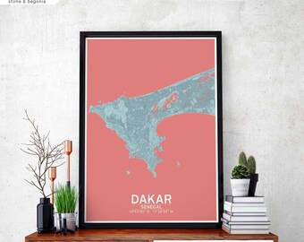 DAKAR Senegal map poster black white Hometown City Print Modern Home Decor Office Decoration Wall Art Dorm Bedroom Gift