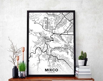 MIXCO Guatemala map poster black white Hometown City Print Modern Home Decor Office Decoration Wall Art Dorm Bedroom Gift