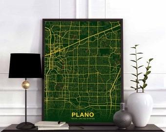PLANO Texas TX USA poster color Hometown City Print Modern Home Decor Office Decoration Wall Art Dorm Bedroom Gift