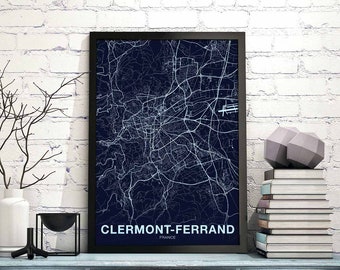 CLERMONT-FERRAND France map poster colors Hometown City Print Modern Home Decor Office Decoration Wall Art Dorm Bedroom Gift