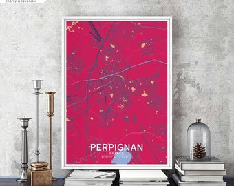 PERPIGNAN France map poster black white Hometown City Print Modern Home Decor Office Decoration Wall Art Dorm Bedroom Gift