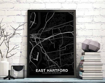 EAST HARTFORD Connecticut CT usa map poster black white Hometown City Print Modern Home Decor Office Decoration Wall Art Dorm Bedroom Gift