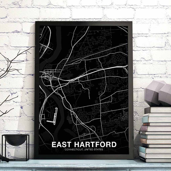 EAST HARTFORD Connecticut CT usa map poster black white Hometown City Print Modern Home Decor Office Decoration Wall Art Dorm Bedroom Gift