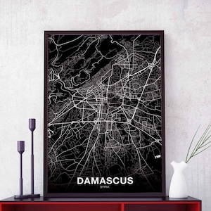 DAMASCUS  Syria map poster black white Hometown City Print Modern Home Decor Office Decoration Wall Art Dorm Bedroom Gift