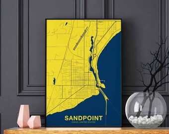 SANDPOINT Idaho ID USA map poster color Hometown City Print Modern Home Decor Office Decoration Wall Art Dorm Bedroom Gift