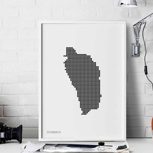 DOMINICA pontos mínimos retro mapa pôster preto branco decoração de parede design moderno suíço escandinavo nórdico inauguração de casa viagem