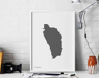 DOMINICA minimal dots retro map poster black white wall decor design modern swiss scandinavian nordic housewarming travel