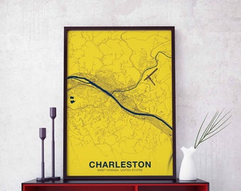 CHARLESTON West Virginia WV USA poster color Hometown City Print Modern Home Decor Office Decoration Wall Art Dorm Bedroom Gift