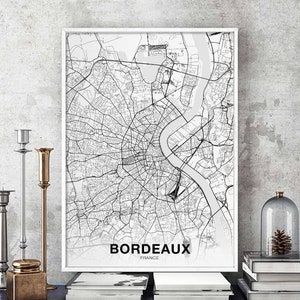 BORDEAUX Frankreich Karte Poster Heimatstadt Stadt Druck Modernes Wohndekor Büro Dekoration Wandkunst Wohnheim Schlafzimmer Geschenk