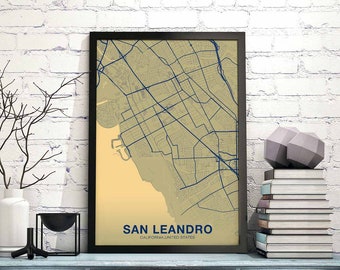 SAN LEANDRO California CA usa map poster color Hometown City Print Modern Home Decor Office Decoration Wall Art Dorm Bedroom Gift