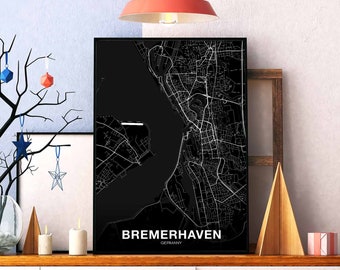 BREMERHAVEN Germany map poster black white Hometown City Print Modern Home Decor Office Decoration Wall Art Dorm Bedroom Gift