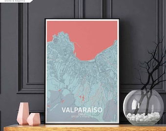 VALPARAISO Chile map poster black white wall decor design modern scandinavian minimal nordic housewarming travel bedroom