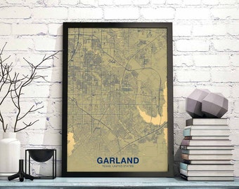 GARLAND Texas TX USA poster color Hometown City Print Modern Home Decor Office Decoration Wall Art Dorm Bedroom Gift