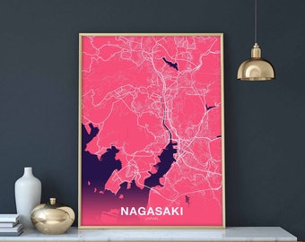 NAGASAKI Japan map poster color Hometown City Print Modern Home Decor Office Decoration Wall Art Dorm Bedroom Gift