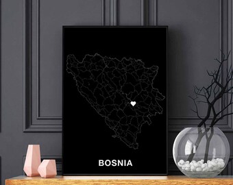 Custom BOSNIA map poster Hometown City Print Modern Home Decor Office Decoration Wall Art Dorm Bedroom Gift