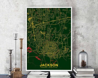 JACKSON Tennessee TN US map poster color Hometown City Print Modern Home Decor Office Decoration Wall Art Dorm Bedroom Gift