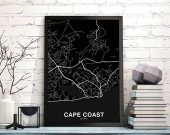 CAPE COAST Ghana map poster black white Hometown City Print Modern Home Decor Office Decoration Wall Art Dorm Bedroom Gift