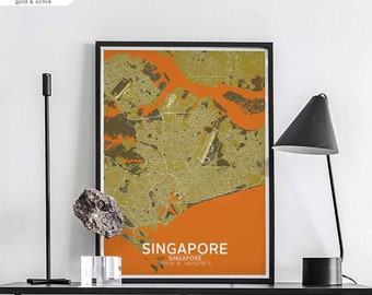 SINGAPORE map poster black white Hometown City Print Modern Home Decor Office Decoration Wall Art Dorm Bedroom Gift