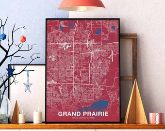 GRAND PRAIRIE Texas TX us map poster color Hometown City Print Modern Home Decor Office Decoration Wall Art Dorm Bedroom Gift