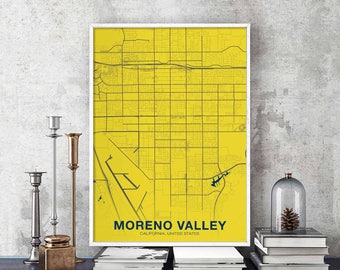 MORENO VALLEY California CA usa map poster color Hometown City Print Modern Home Decor Office Decoration Wall Art Dorm Bedroom Gift