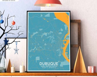 DUBUQUE Iowa USA map poster black white Hometown City Print Modern Home Decor Office Decoration Wall Art Dorm Bedroom Gift