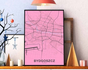 BYDGOSZCZ Poland map poster color Hometown City Print Modern Home Decor Office Decoration Wall Art Dorm Bedroom Gift
