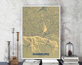 HAMBURG Germany poster color Hometown City Print Modern Home Decor Office Decoration Wall Art Dorm Bedroom Gift