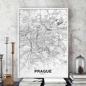 PRAGUE Czechia map poster black white Hometown City Print Modern Home Decor Office Decoration Wall Art Dorm Bedroom Gift