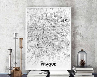 PRAGUE Czechia map poster black white Hometown City Print Modern Home Decor Office Decoration Wall Art Dorm Bedroom Gift