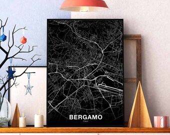 BERGAMO Italy map poster black white Hometown City Print Modern Home Decor Office Decoration Wall Art Dorm Bedroom Gift