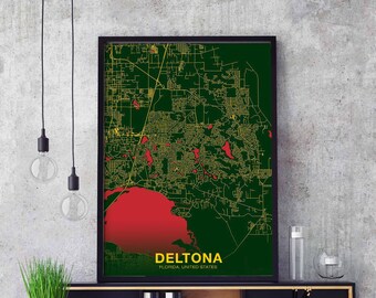 DELTONA Florida FLUSA poster color Hometown City Print Modern Home Decor Office Decoration Wall Art Dorm Bedroom Gift
