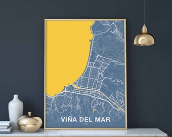 VINA DEL MAR Chile map poster color Hometown City Print Modern Home Decor Office Decoration Wall Art Dorm Bedroom Gift