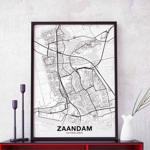 ZAANDAM pays-bas carte affiche ville natale ville impression moderne décor à la maison bureau décoration mur art dortoir chambre cadeau