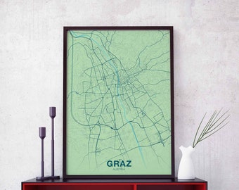 GRAZ Austria map poster color Hometown City Print Modern Home Decor Office Decoration Wall Art Dorm Bedroom Gift